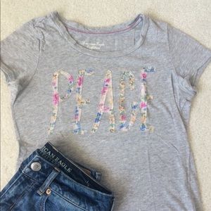 American Eagle Floral Gray Peace Hippie Retro Top
